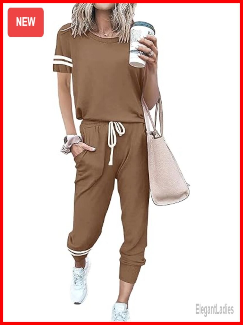 Women's 2 Piece Lounge Set Striped Short Sleeve Pullover Jogger Pajama Set